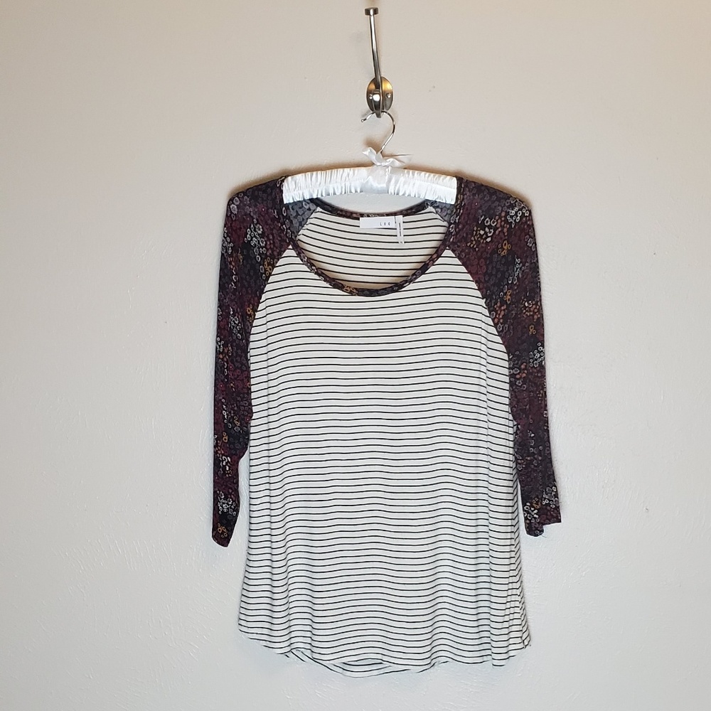 L U Q 3/4 SLEEVE STRIP/FLOWERS TUNIC XL